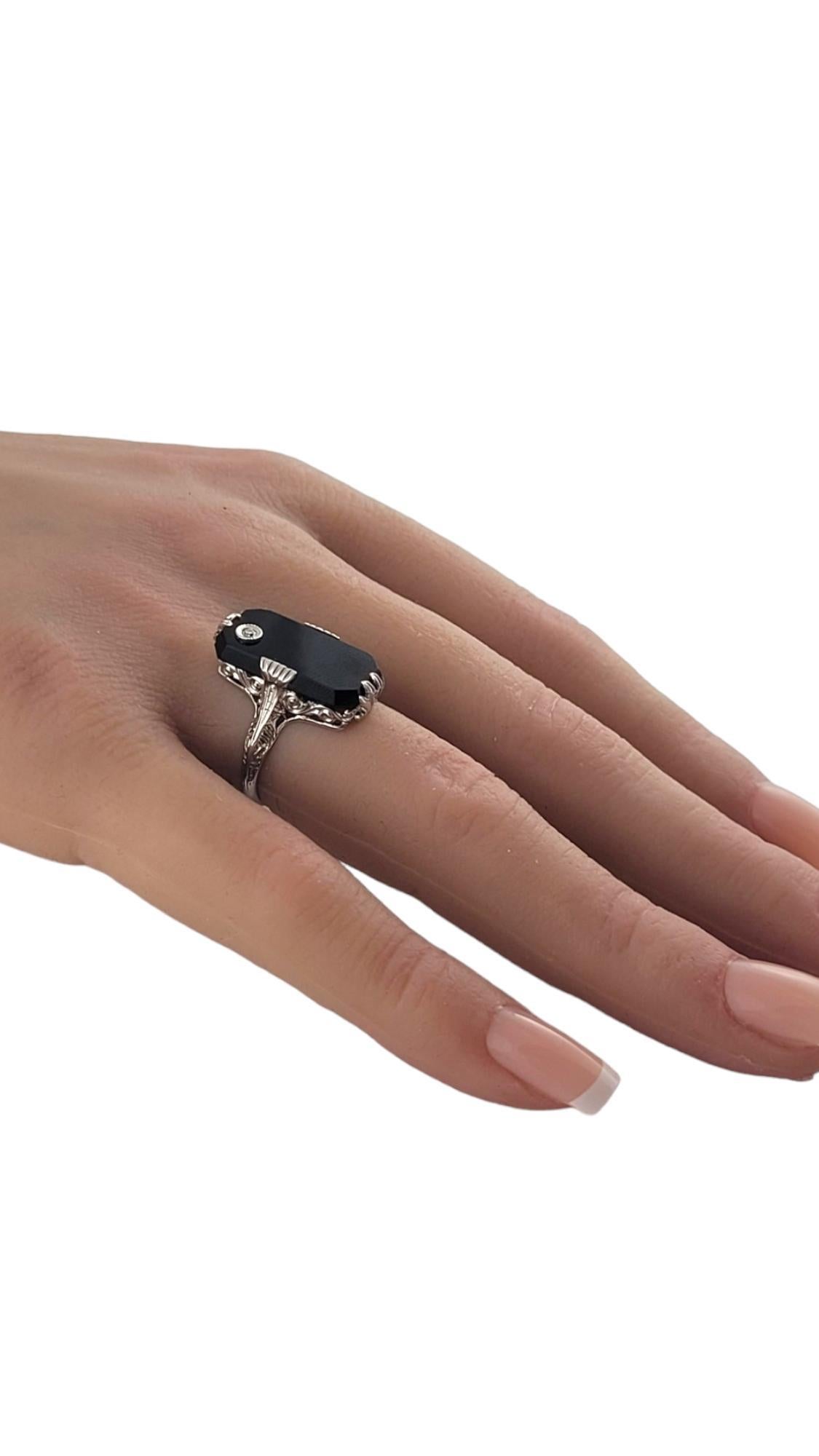 14K White Gold Black Onyx Diamond Ring Size 4.5 #18050 For Sale 3