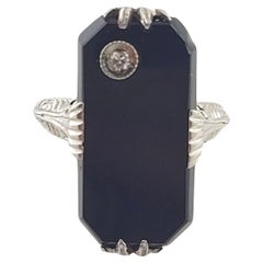 14K White Gold Black Onyx Diamond Ring Size 4.5 #18050