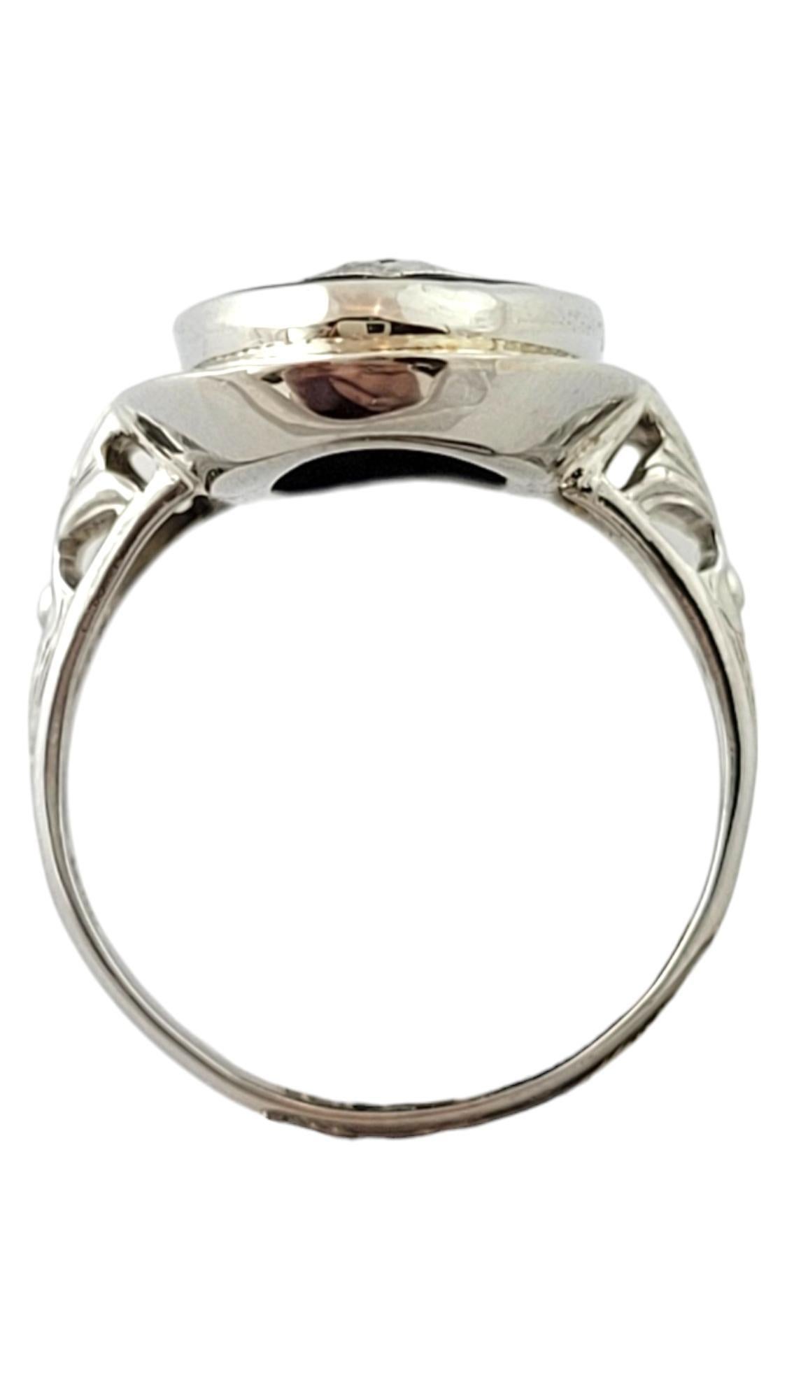 Single Cut 14K White Gold Black Onyx Diamond Ring Size 4.75-5 #16945 For Sale