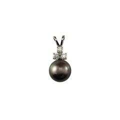 14K White Gold Black Pearl and Diamond Pendant #22869