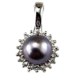 14K White Gold Black Pearl and Diamond Pendant #25192
