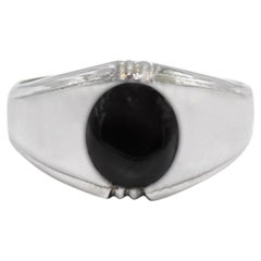 Retro 14K White Gold Black Sapphire Ring, 10.6g