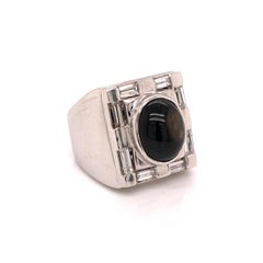 14 Karat White Gold Black Star Sapphire Diamond Ring