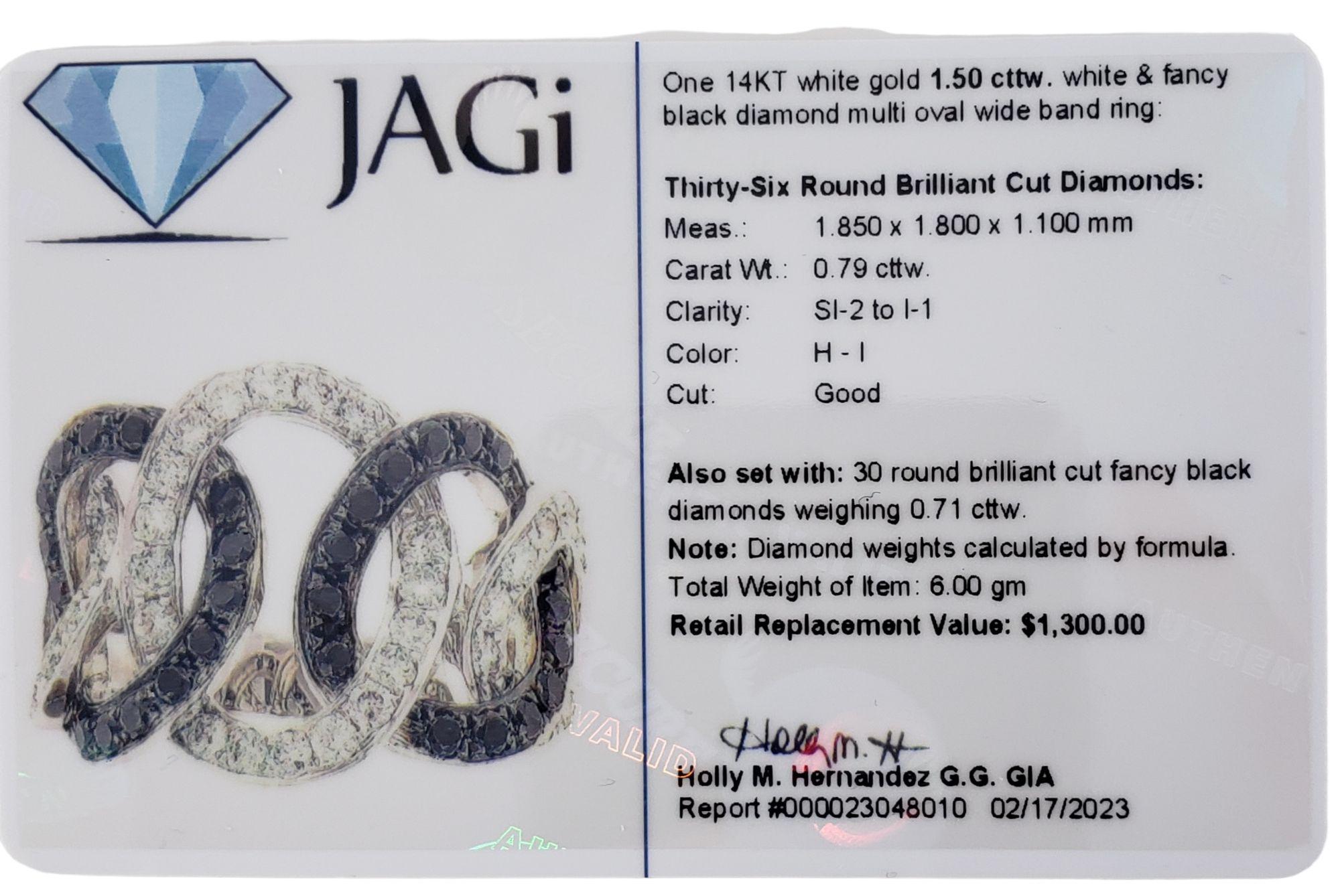 14k White Gold Black White Diamond Interlocking Ring #13887 For Sale 2