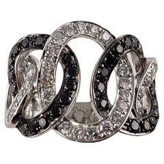 14k White Gold Black White Diamond Interlocking Ring #13887