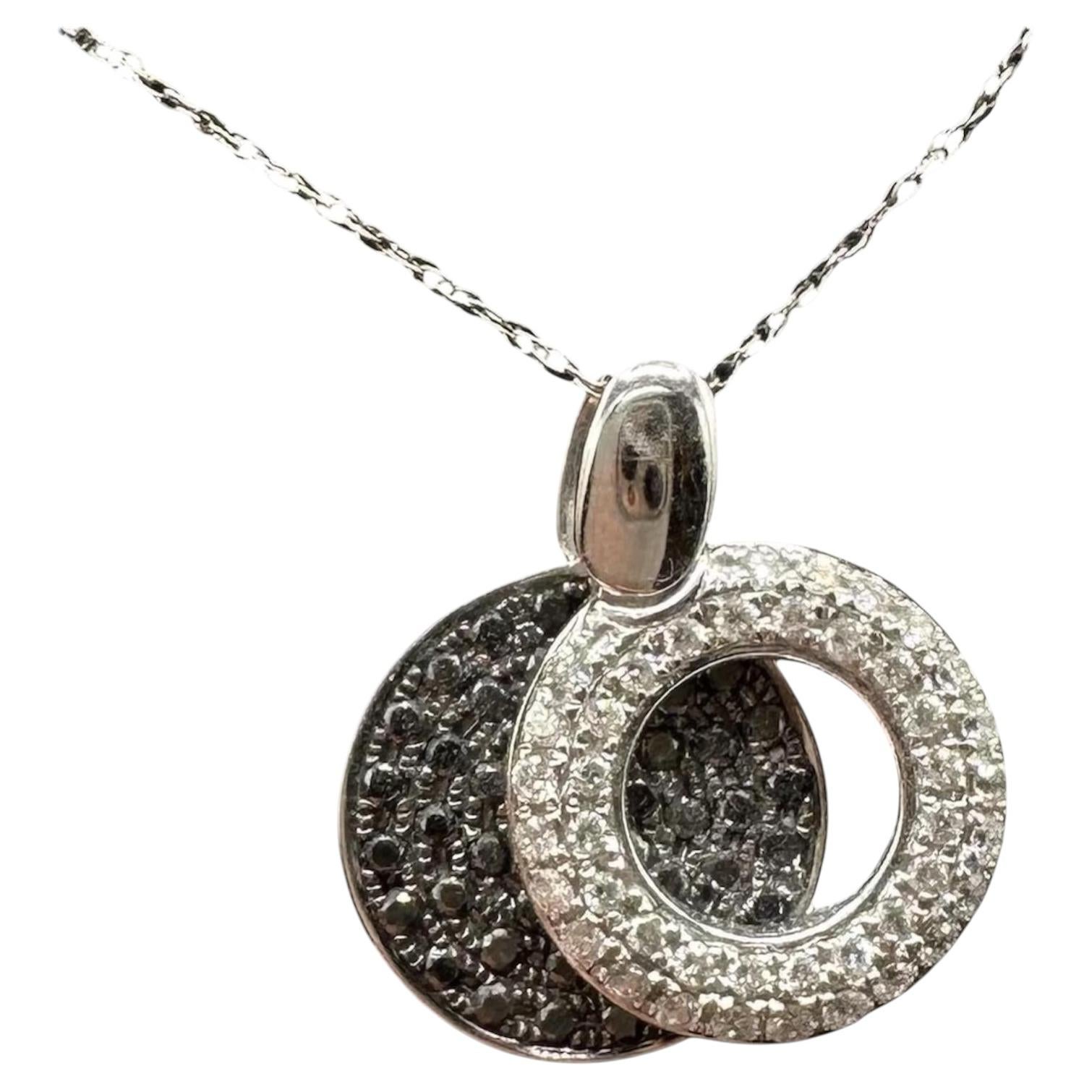 Collana in oro bianco 14 carati con diamanti bianchi e neri, 0,75 ct in totale, GH SI, 45 cm