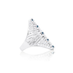 14K White Gold Blue and White Diamond over the Knuckle Fashion Ring