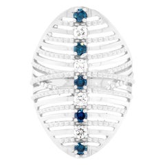 14K White Gold Blue and White Diamond over the Knuckle Fashion Ring