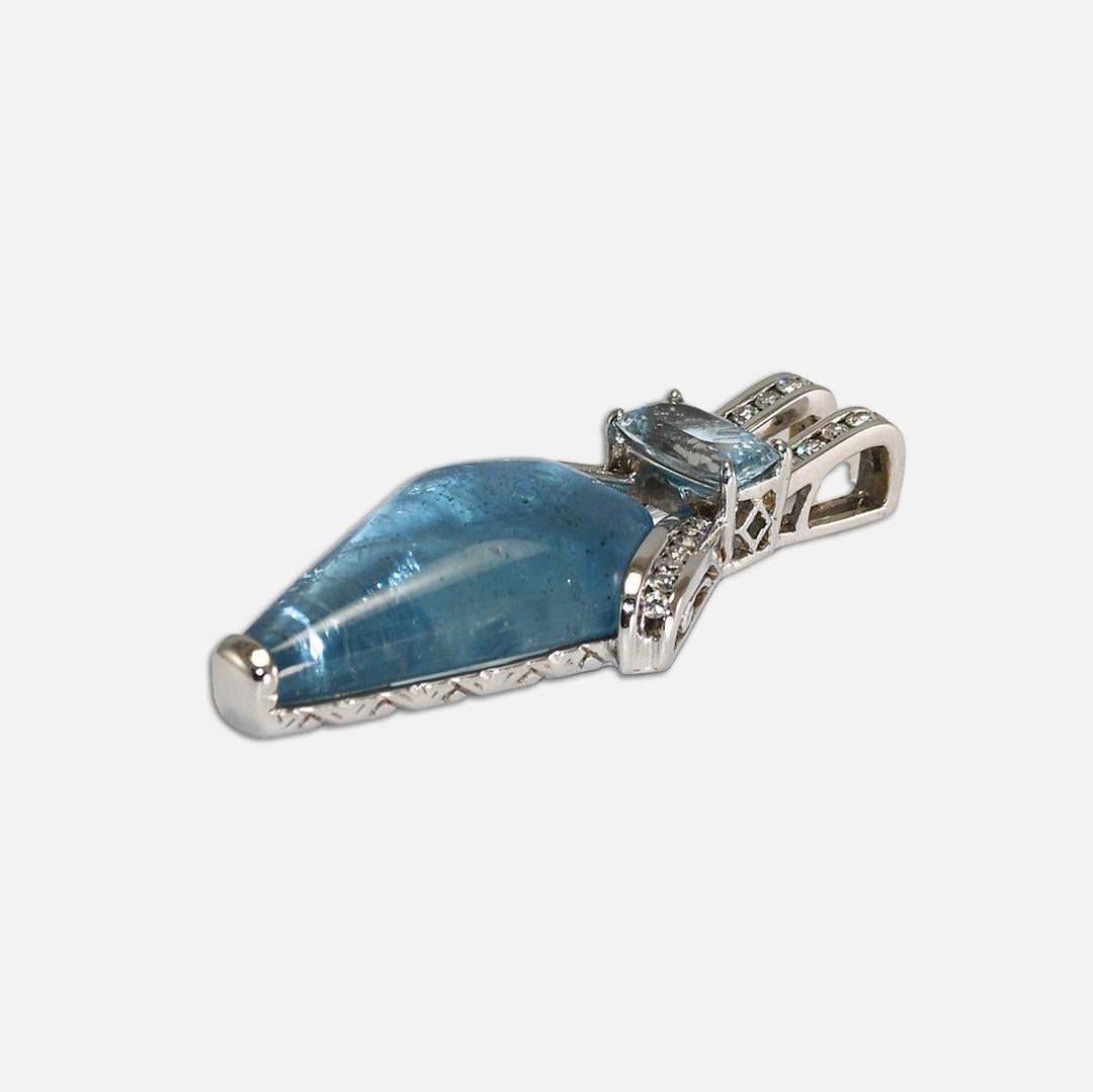Round Cut 14K White Gold Blue Beryl, Blue Topaz and Diamond Pendant For Sale