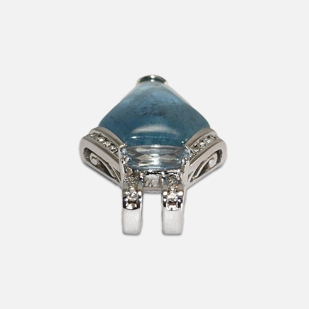 Women's or Men's 14K White Gold Blue Beryl, Blue Topaz and Diamond Pendant For Sale