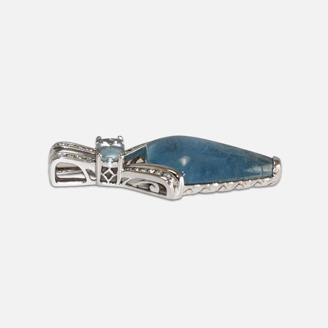 14K White Gold Blue Beryl, Blue Topaz and Diamond Pendant For Sale 1