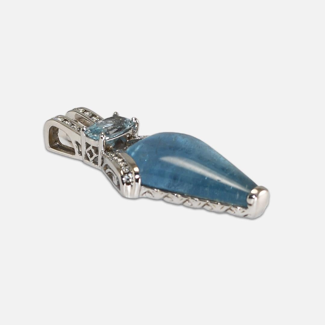 14K White Gold Blue Beryl, Blue Topaz and Diamond Pendant For Sale 2