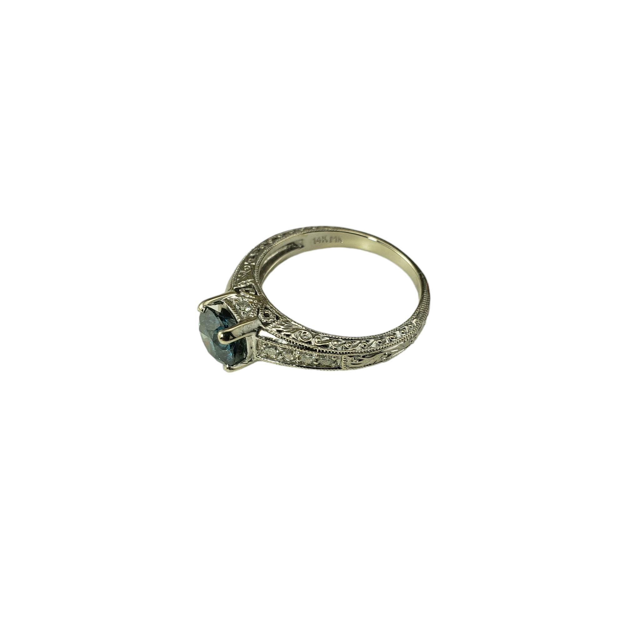 14K White Gold Blue Color Treated & White Diamond Ring Size 6.75  #17921 In Good Condition For Sale In Washington Depot, CT
