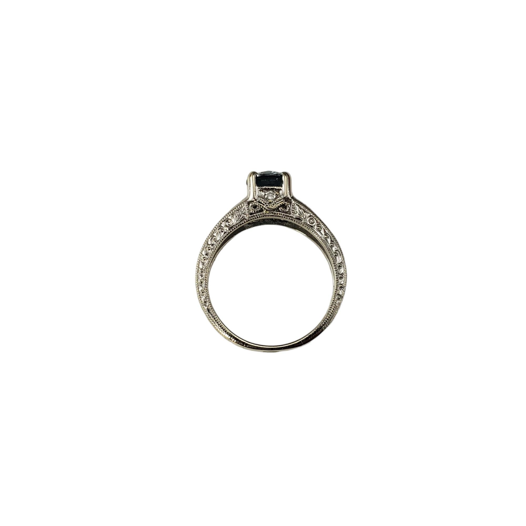 Women's 14K White Gold Blue Color Treated & White Diamond Ring Size 6.75  #17921 For Sale