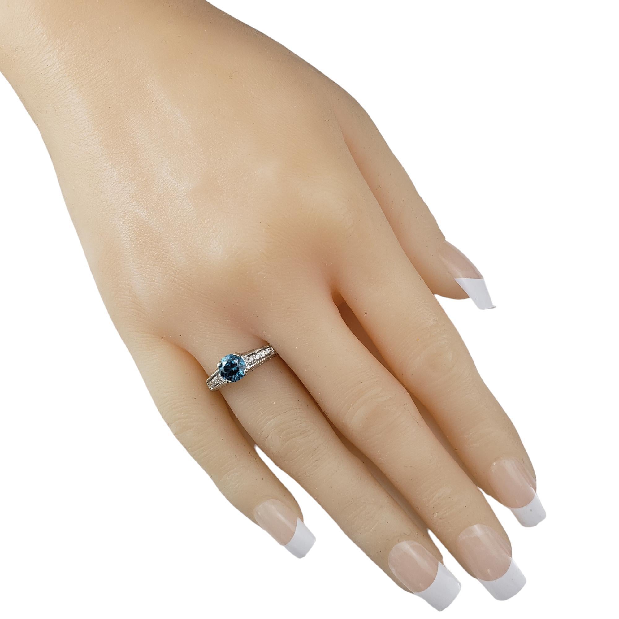 14K White Gold Blue Color Treated & White Diamond Ring Size 6.75  #17921 For Sale 2