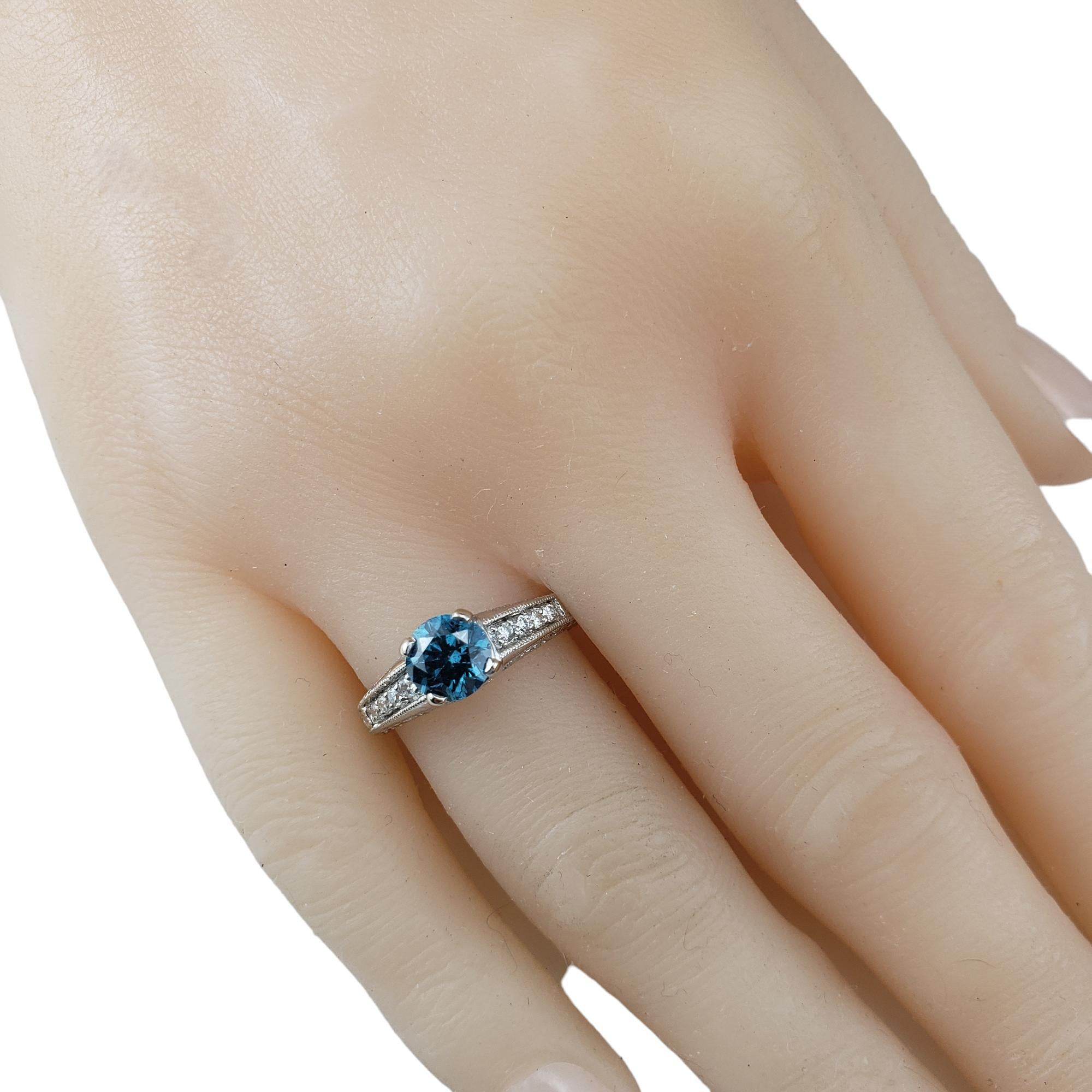 14K White Gold Blue Color Treated & White Diamond Ring Size 6.75  #17921 For Sale 3