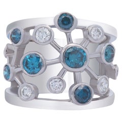 14K White Gold Blue Diamond Round Constellation Blue Fashion Ring 