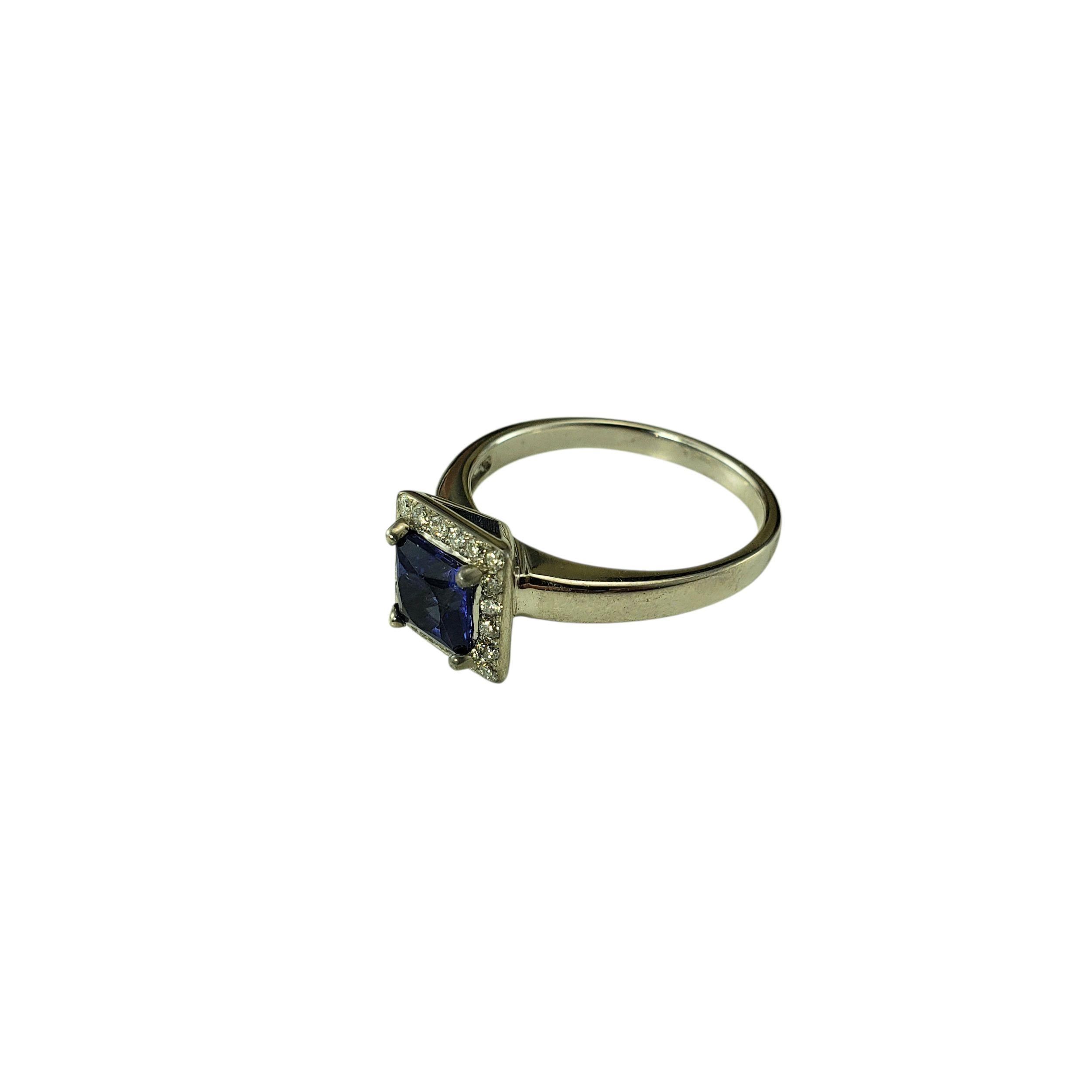 Contemporain Bague en or blanc 14K avec verre bleu et diamant Taille 8 #23319 en vente