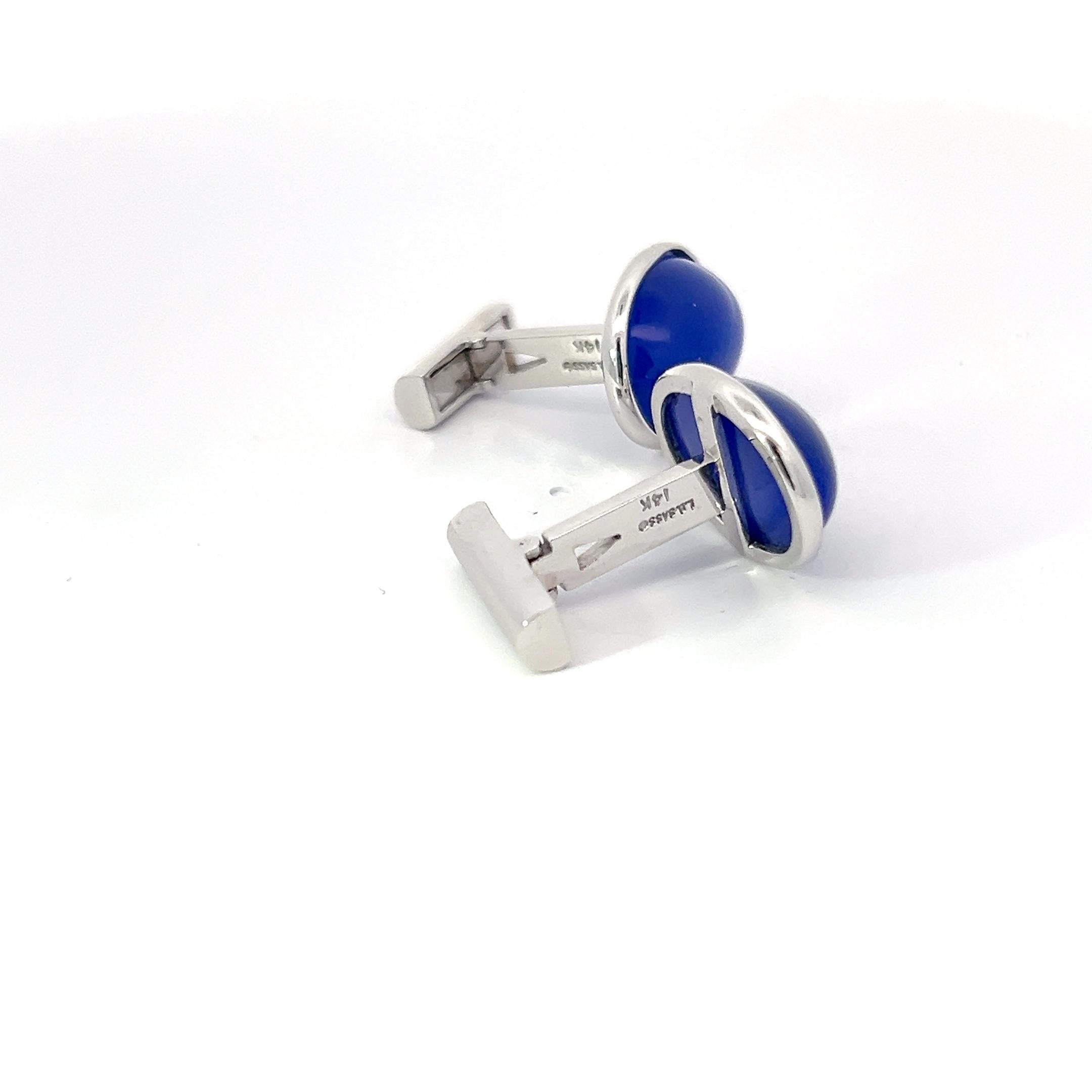 Cabochon Gemelli in oro bianco 14k con onice blu in vendita
