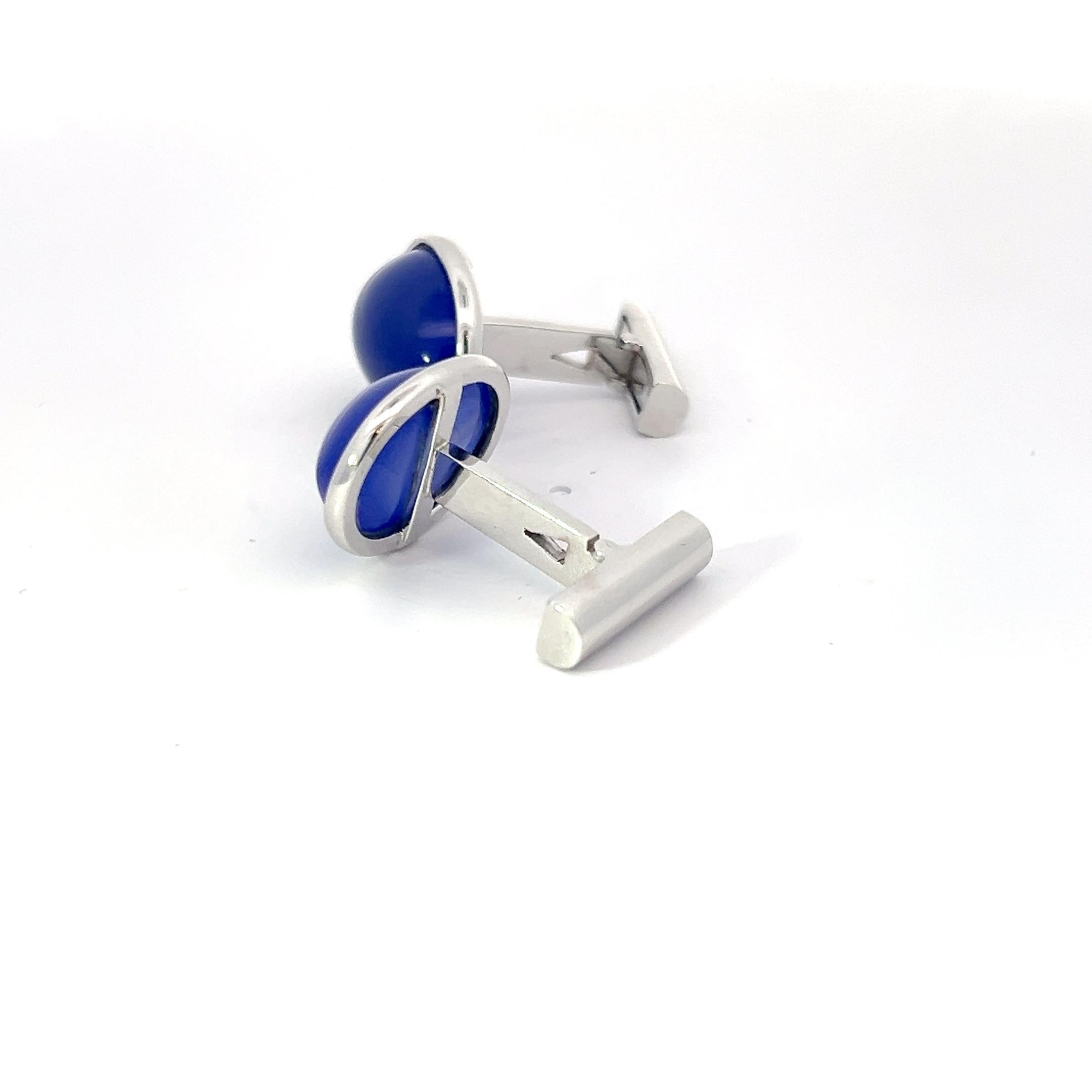Gemelli in oro bianco 14k con onice blu In condizioni Nuovo in vendita a New York, NY