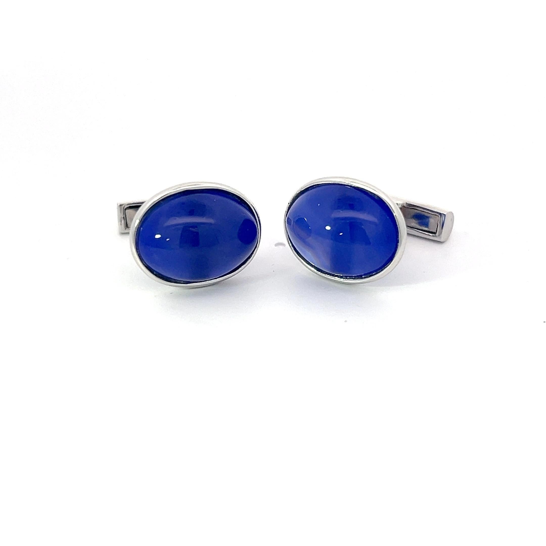 da uomo o donna Gemelli in oro bianco 14k con onice blu in vendita