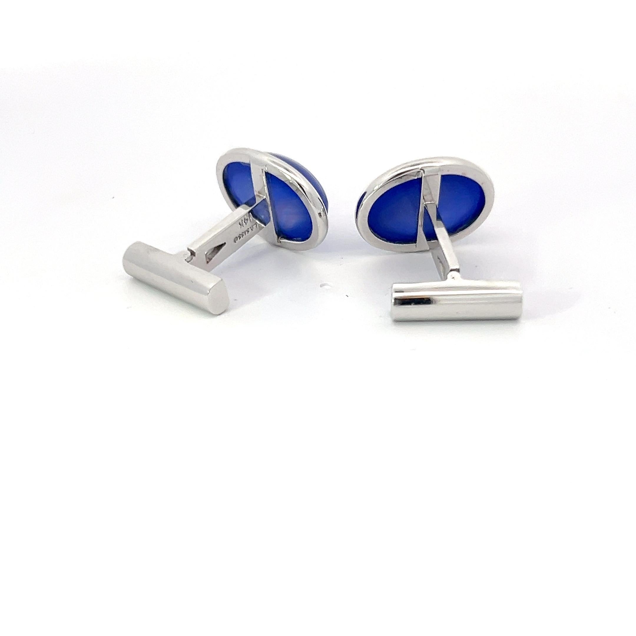Gemelli in oro bianco 14k con onice blu in vendita 1