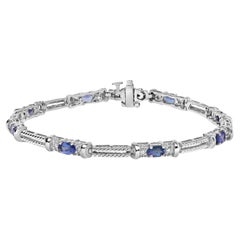 Bracelet à maillons style cordon en or blanc 14 carats avec tanzanite bleue pourpre et diamants