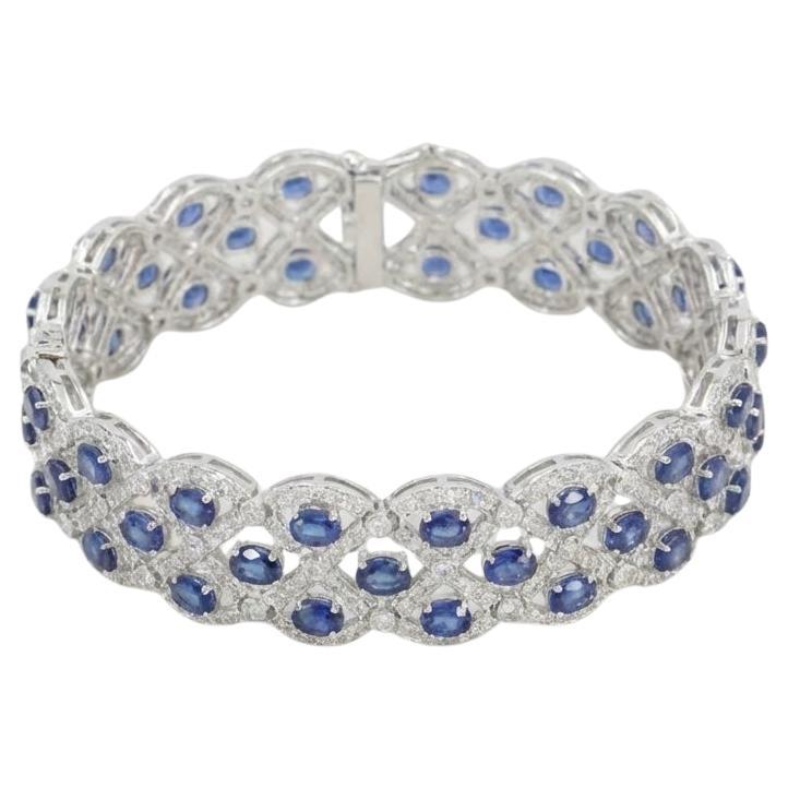 14K White Gold Blue Sapphire and Diamond Bracelet, Approx. 19.00 Carats For Sale