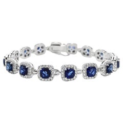 Pulsera Tenis Zafiro Azul y Diamantes Oro Blanco 14K
