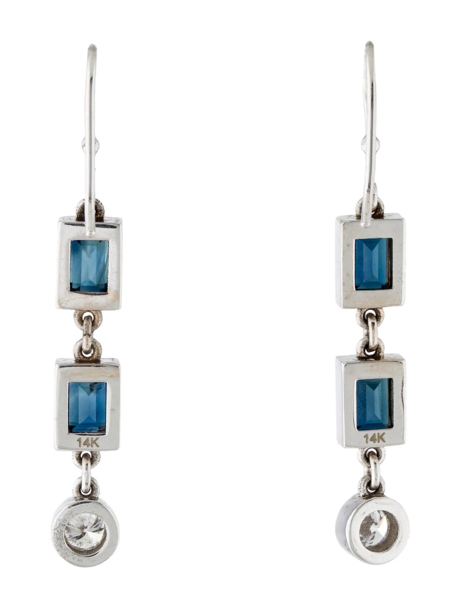 Ohrringe aus 14 Karat Weißgold mit blauem Saphir und Diamant (Rundschliff) im Angebot
