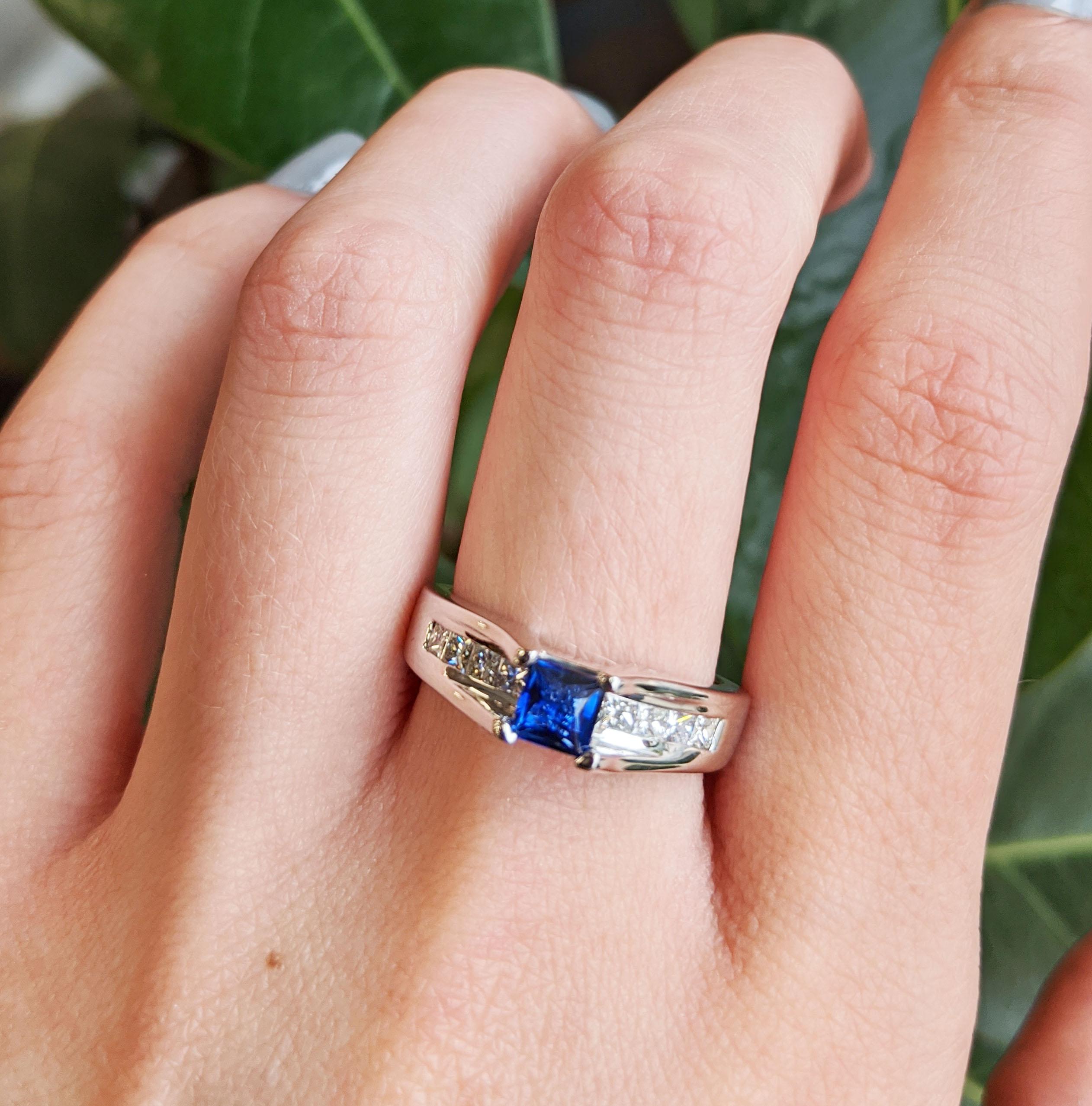 Women's 14 Karat White Gold Blue Sapphire and Diamond Engagement Ring