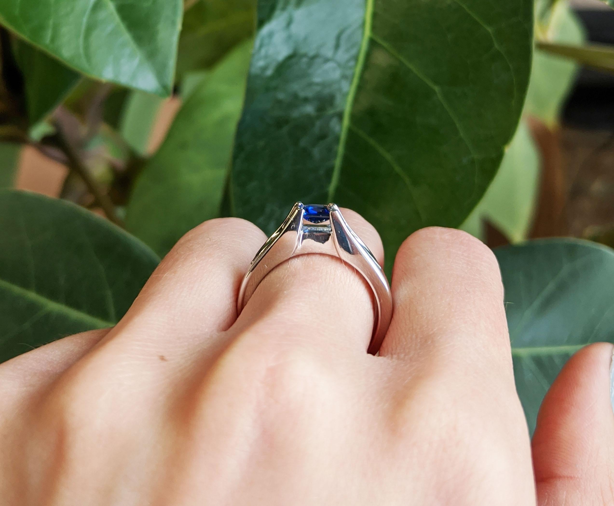 14 Karat White Gold Blue Sapphire and Diamond Engagement Ring 1