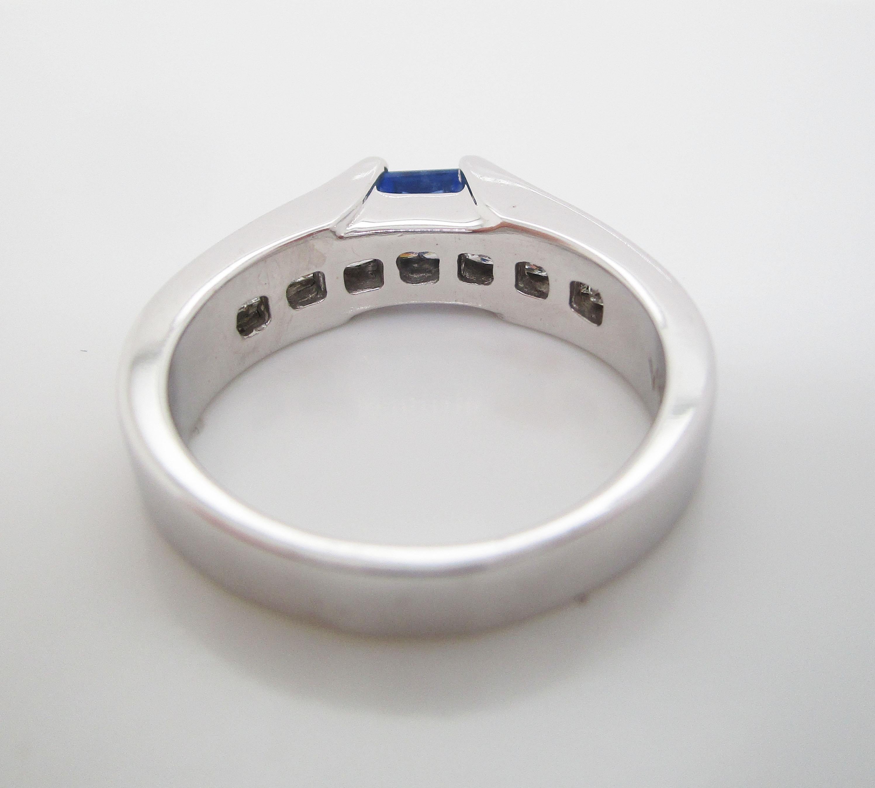 14 Karat White Gold Blue Sapphire and Diamond Engagement Ring 2
