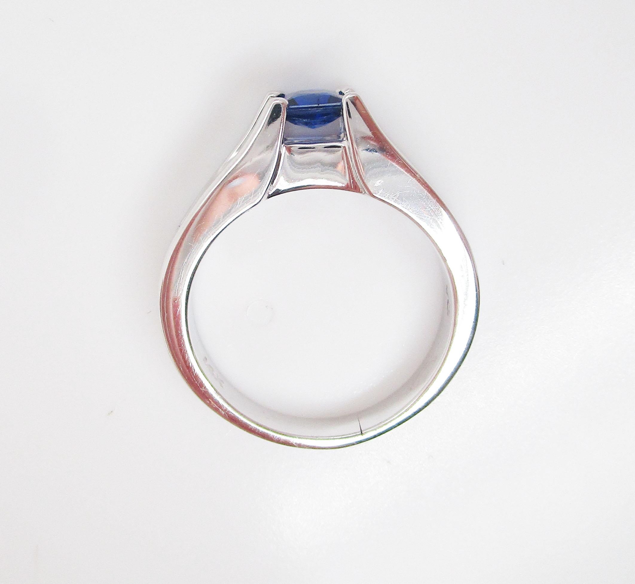 14 Karat White Gold Blue Sapphire and Diamond Engagement Ring 3