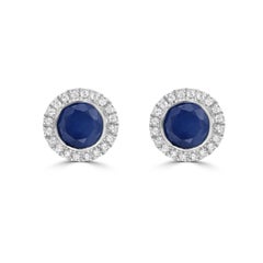 14K White Gold Blue Sapphire and Diamond Halo Stud Earrings