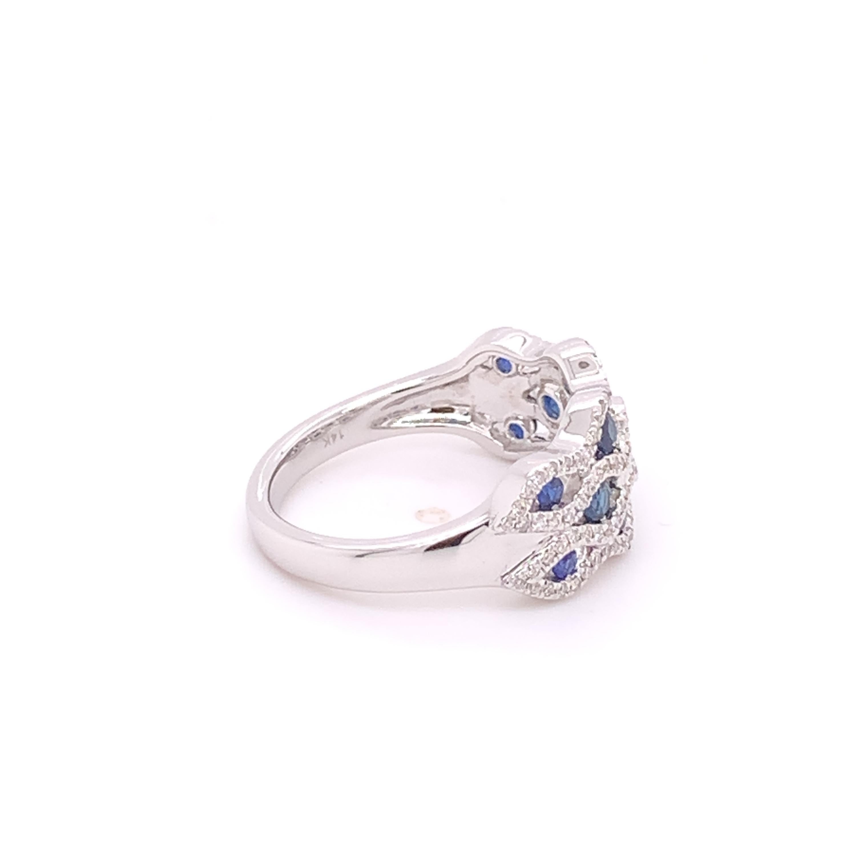 Modern 14k White Gold Blue Sapphire and Diamond Ring For Sale