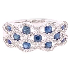 14k White Gold Blue Sapphire and Diamond Ring