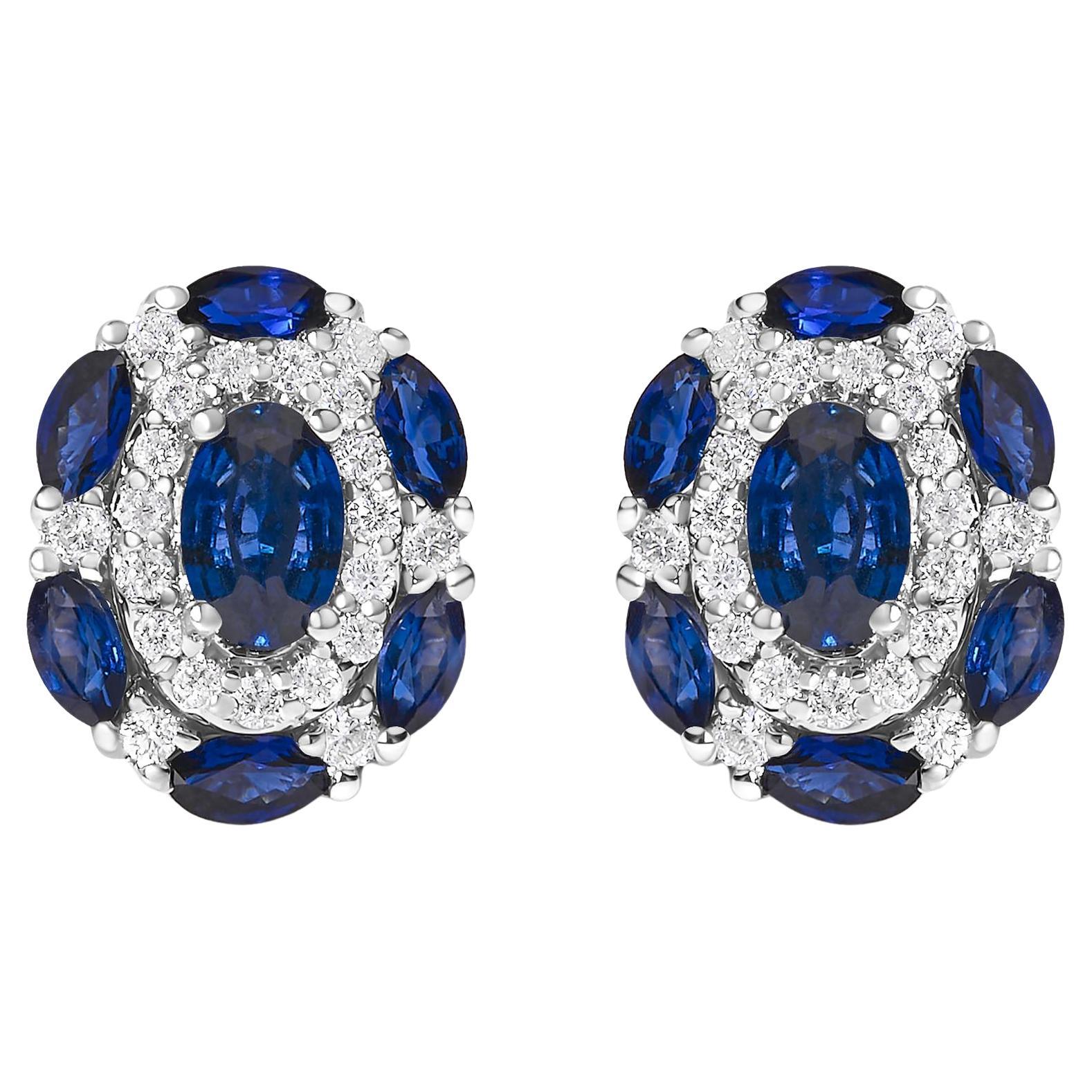 Orecchini con zaffiro blu e diamante in stile vintage in oro bianco 14K