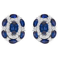 Orecchini con zaffiro blu e diamante in stile vintage in oro bianco 14K