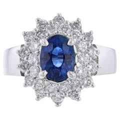 14K White Gold Blue Sapphire Diamond Burst Halo Ring