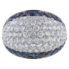 14K White Gold Blue Sapphire Diamond Dome Ring