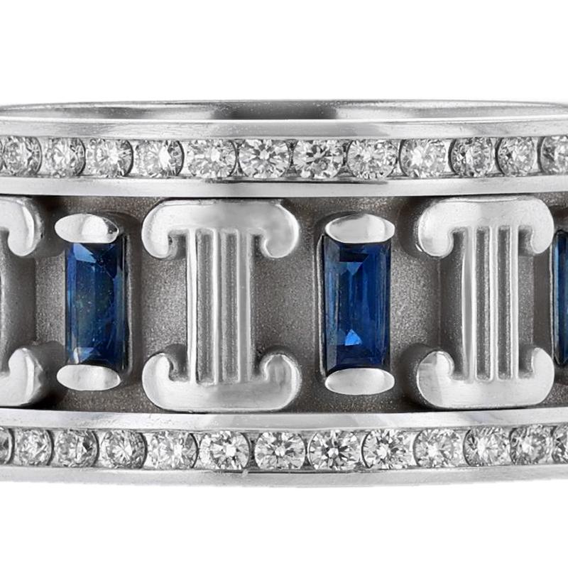 Modern 14K White Gold Blue Sapphire Diamond III Eternity Band, 2.53ct For Sale