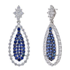 14K Weißgold Blauer Saphir-Diamant-Tropfen-Ohrringe, 4,36 Karat