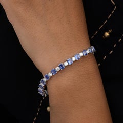 14K White Gold Blue Sapphire Diamond Tennis Bracelet 15.06TCW