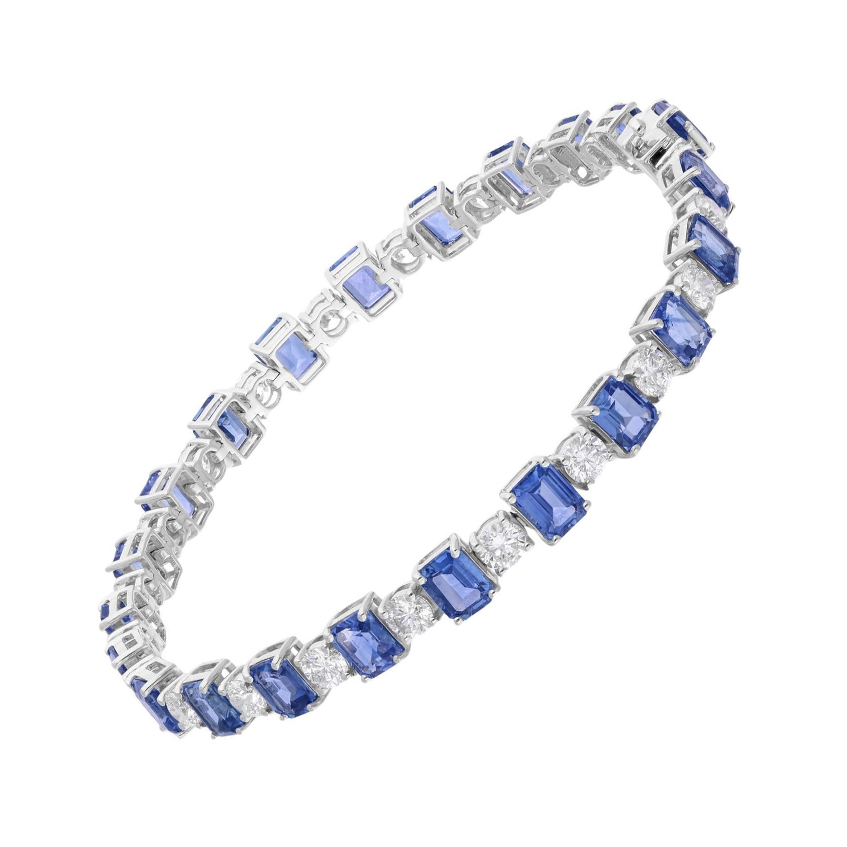 14K White Gold Blue Sapphire Diamond Tennis Bracelet 15.06TCW