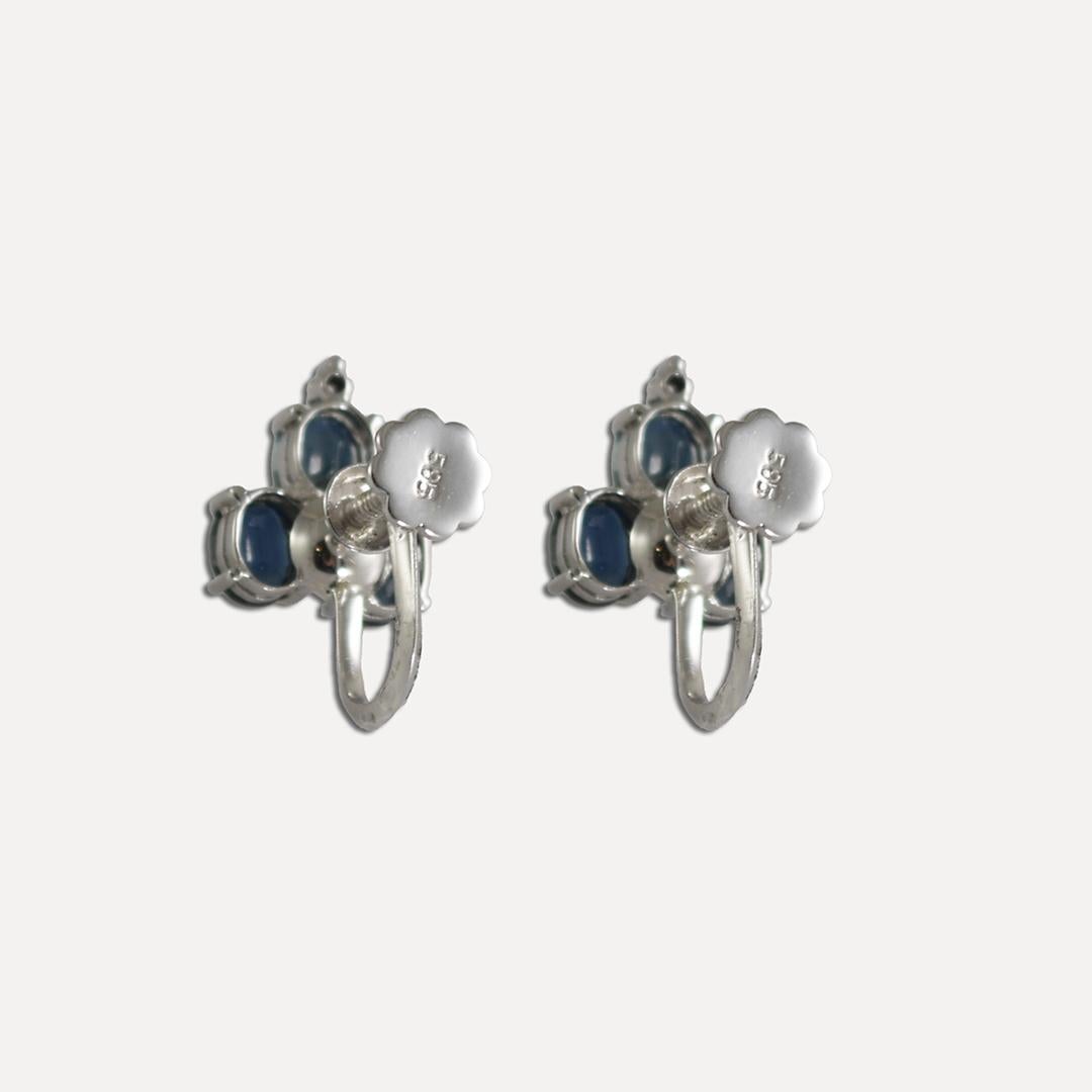 Oval Cut 14K White Gold Blue Sapphire Earrings 3.7g For Sale