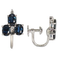 Pendientes Zafiro Azul Oro Blanco 14K 3.7g