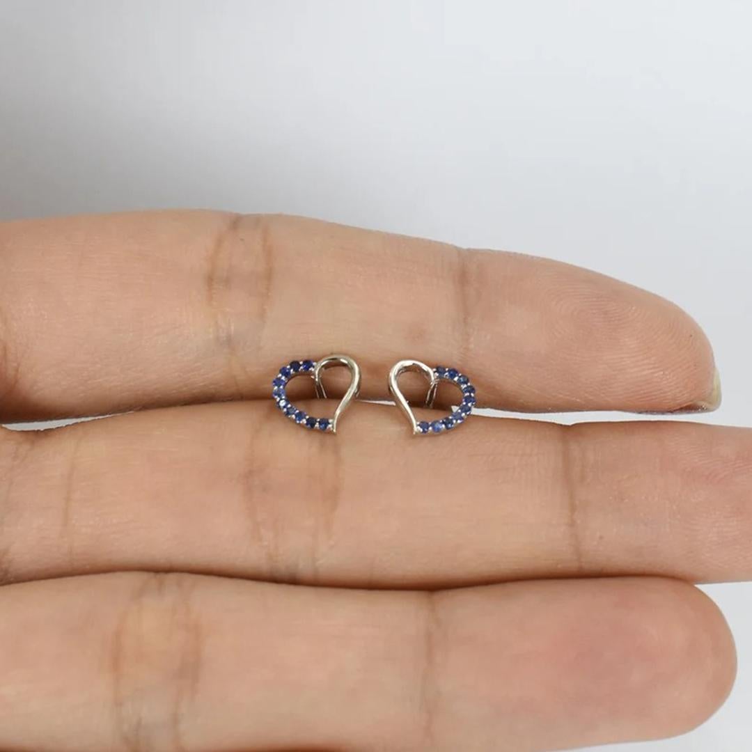 Modern 14k Gold Blue Sapphire Earrings Micro Pave Genuine Sapphire Stud Earrings For Sale