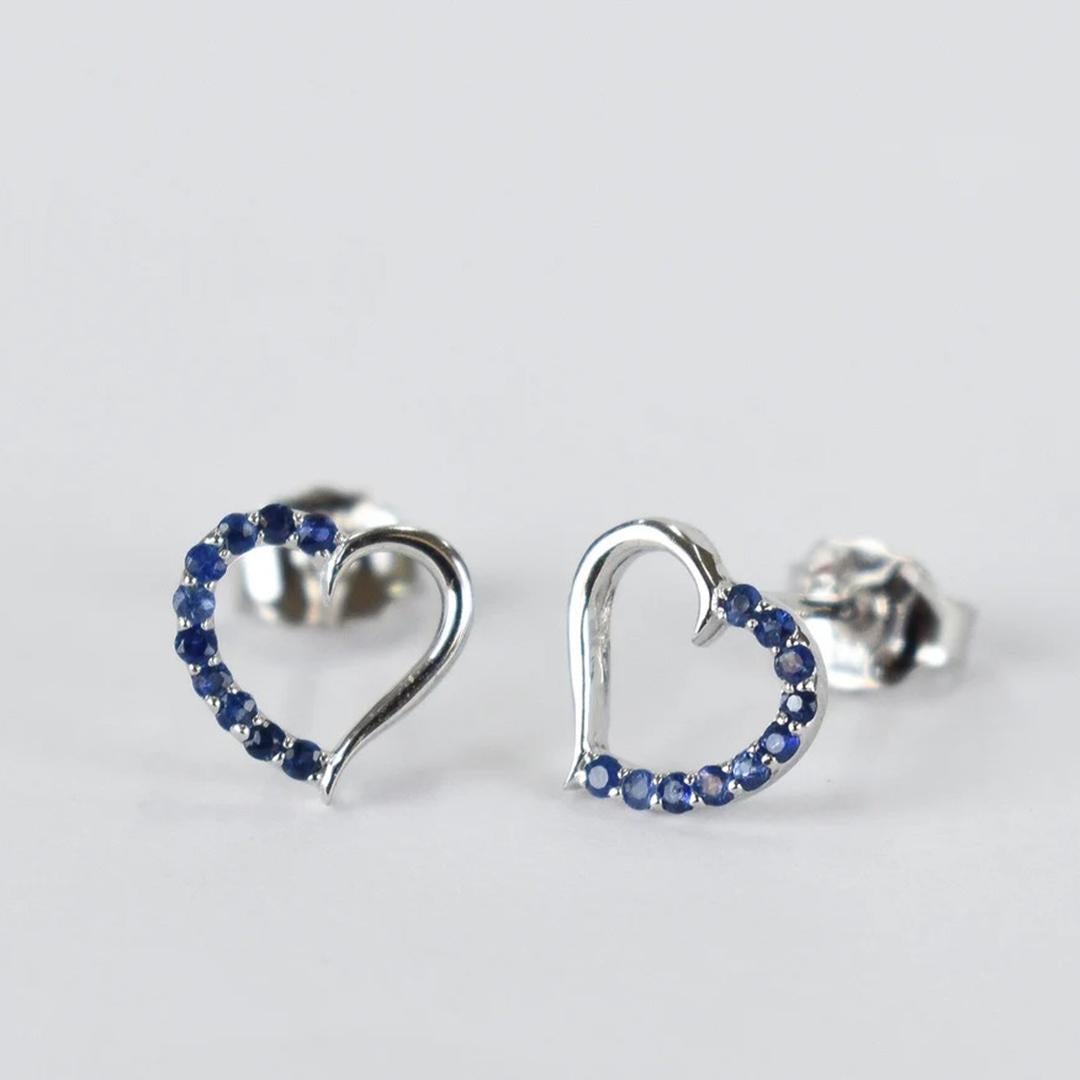 14k Gold Blue Sapphire Earrings Micro Pave Genuine Sapphire Stud Earrings In New Condition For Sale In Bangkok, TH