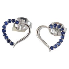 14k White Gold Blue Sapphire Earrings Micro Pave Genuine Sapphire Stud Earrings